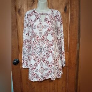 Hint of Mint Red and White Patterned Mini Dress